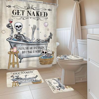 1/4 Stück Halloween Dekoration Entspannendes Skelettmuster Duschvorhang Badezimmer Dekor Halloween Dekoration Innen Duschvorhang
