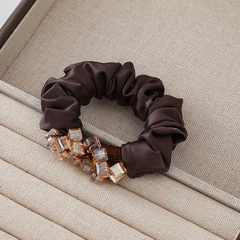 Luxury Silk Rhinestone Scrunchie with Square Crystal for Women's Bun