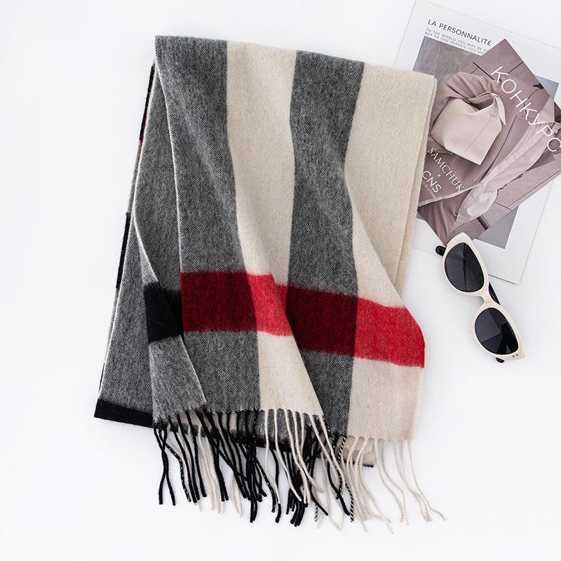 

Шарф в корейском стиле, атмосферный шерстяной шарф для женщин, высококачественный, длинный и простой женский клетчатый кашемировый платок на осень и зиму 190*30cm