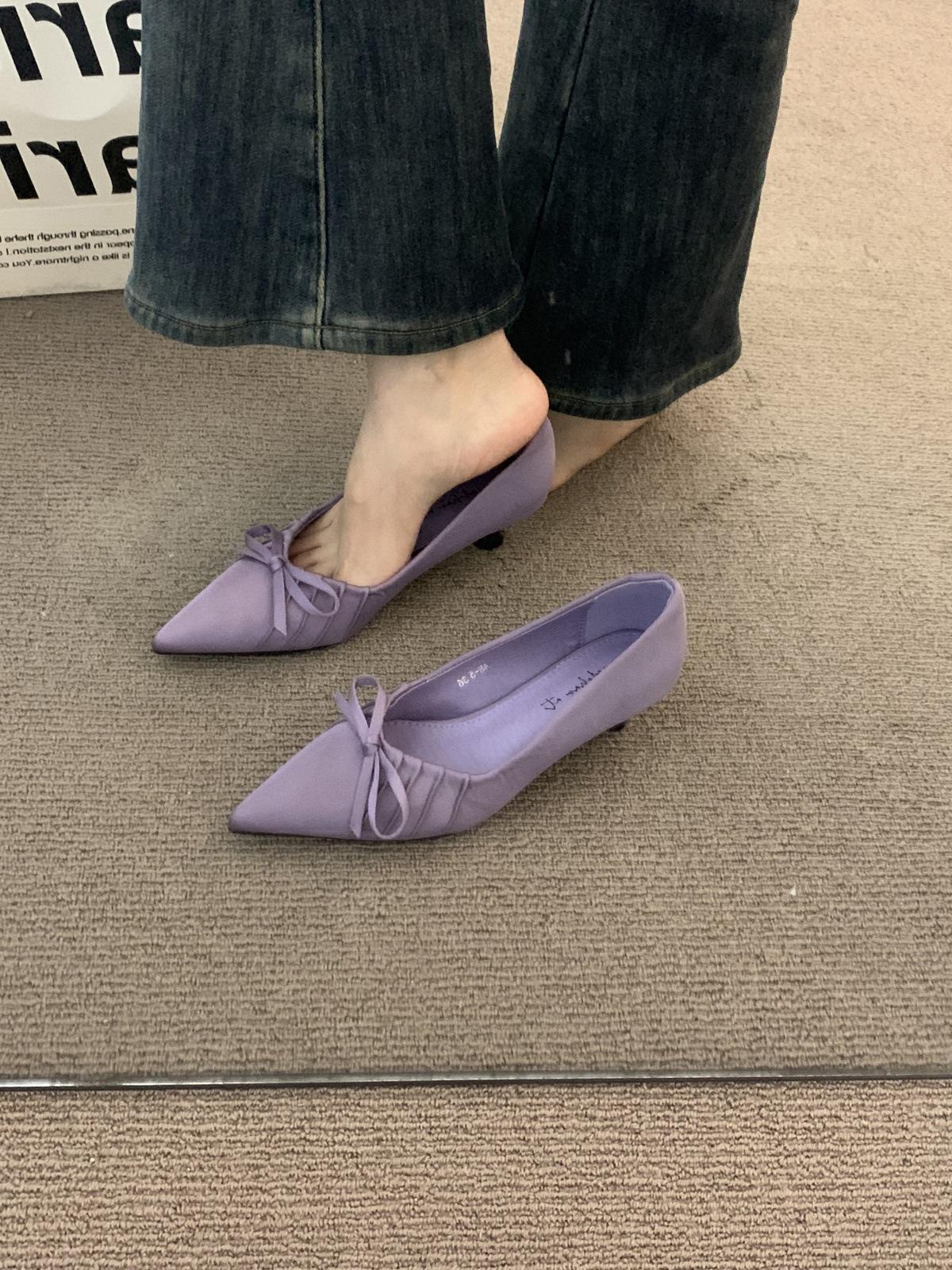 

French satin black stiletto shoes women s shoes 2025 spring temperament pointed commute evening grandma shoes 39