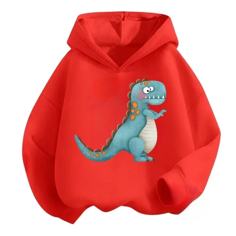 New Cartoon Dinosaur Print Children's Hooded Sweatshirt Boy Girl Autumn Winter Daily Outdoor Casual Wear Loose Warm Sportswear