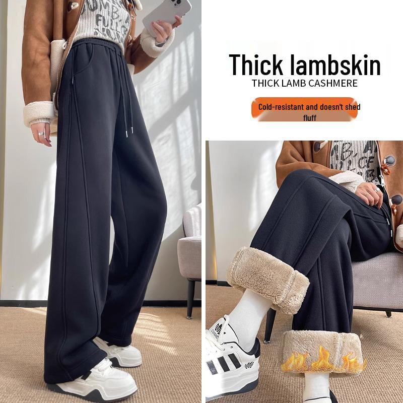 

Women s Autumn/Winter Fleece-Lined Pants: Warm, One-Piece Narrow or Wide-Leg Sportswear with Lamb Fleece. Large