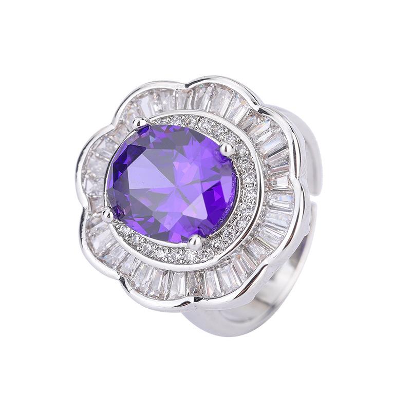 2024 new diamond-inlaid colored zircon ring exaggerated jewelry zircon ring fashion