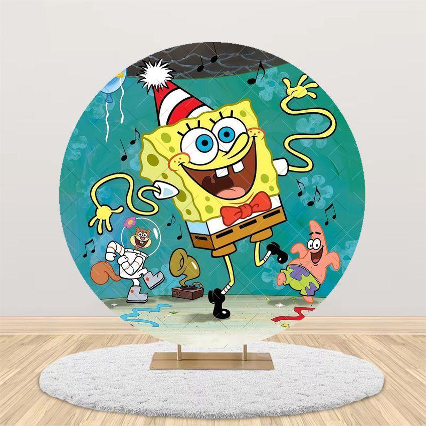 Cartoon SpongeBob Children Birthday Party Round Backdrop Cover Kid Room Decoration Baby Shower Photography Background Props