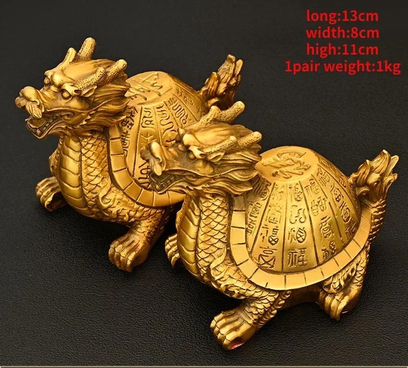 Copper Lucky Animal Dragon Turtle Ornament Fortune Longevity Turtle Home Office Desktop Decor