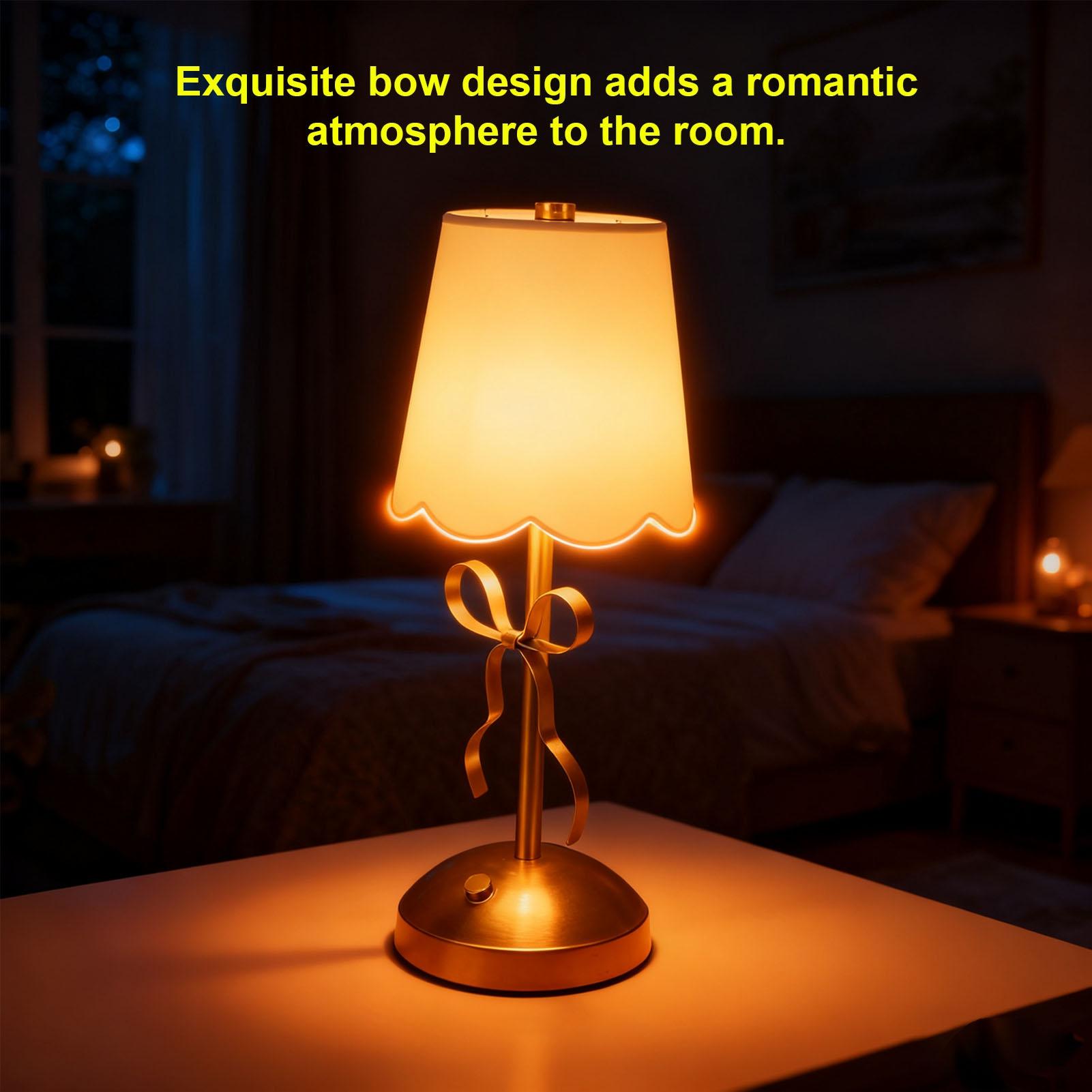 Fabric Shade Table Lamp Bow Table Lamp with Fabric Shade Cute Decorative Metal Rechargeable Cordless Bedside Lamp for Bedroom белый