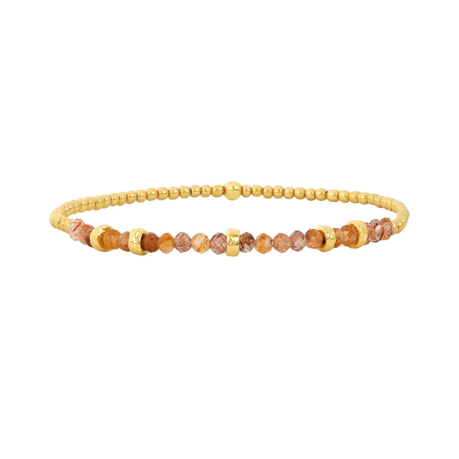 

Vlen Natural Stone Bracelet Gold Plated Beads Accent Bracelets Elastic Minimalist Everyday Healing Jewelry Boho Gift for Her 17.5cm