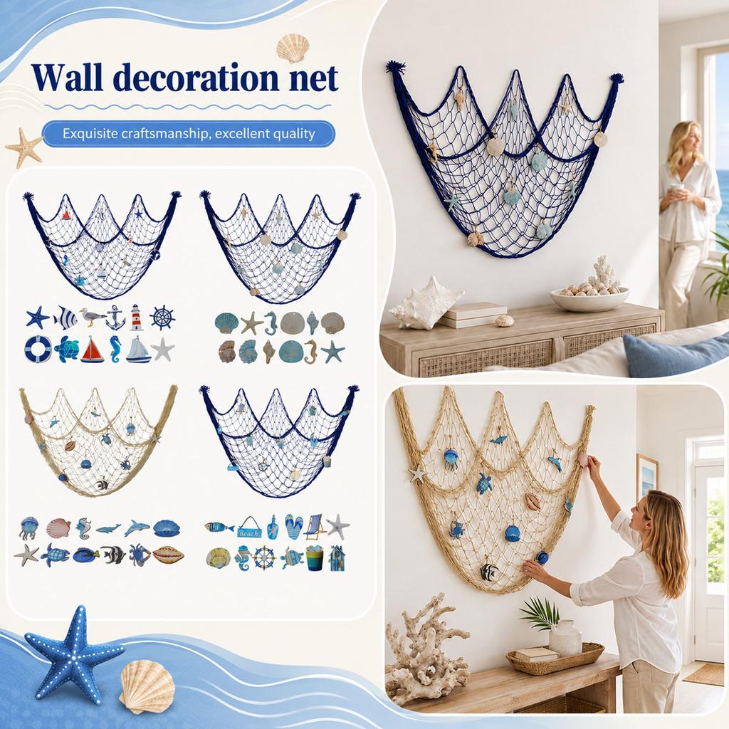 Natural Wall Decor with Colorful Shells 0 Natural - Theme Mediterranean