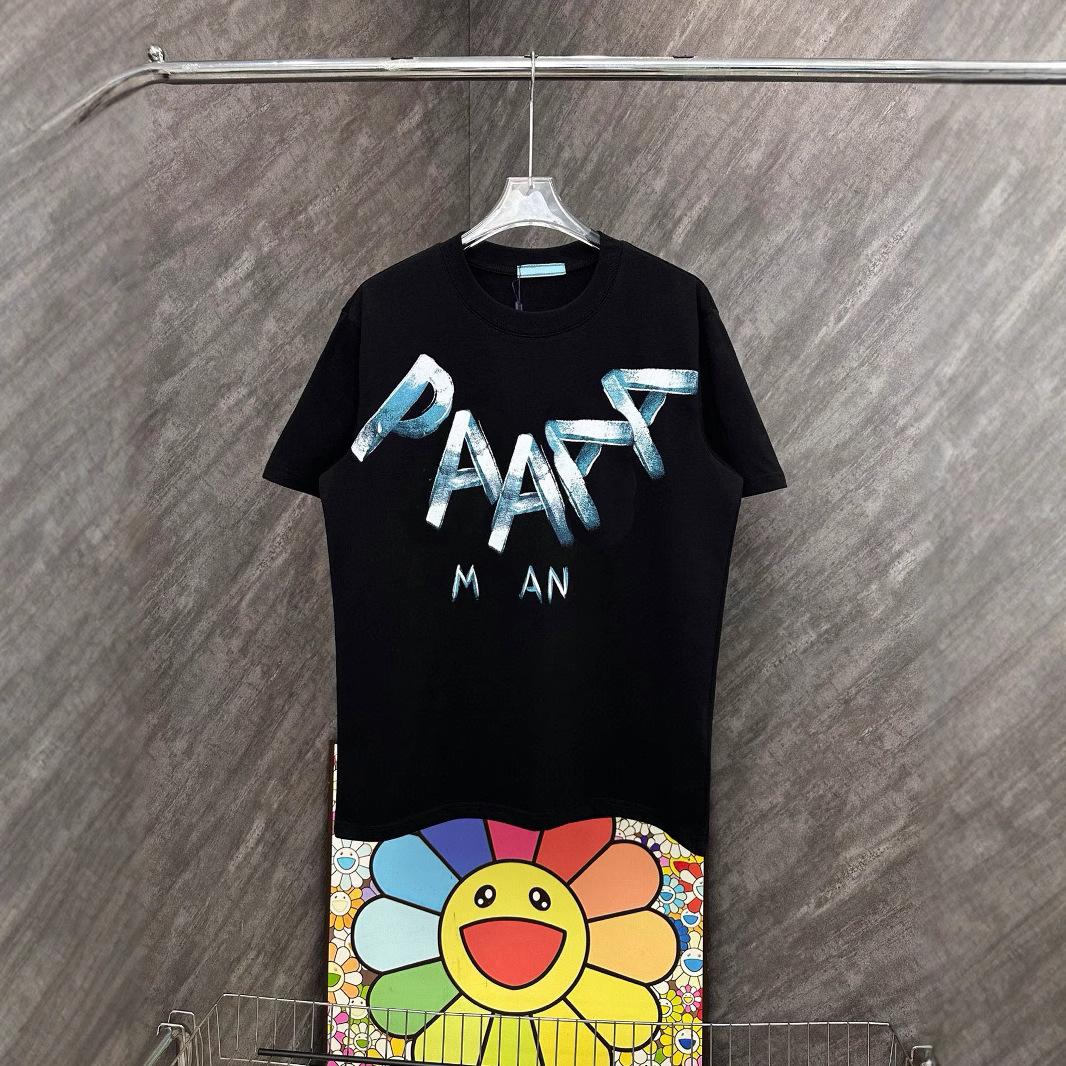 Fashion letter gradual change necklace round neck short sleeve T-shirt S чёрный