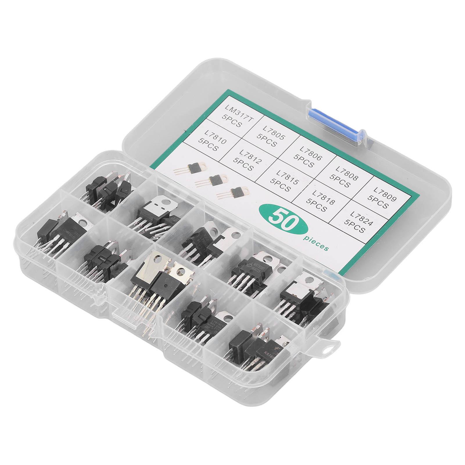 

50Pcs Transistor Kit TO 220 Series LM317T L7805 L7806 L7808 L7809 L7810 L7812 L7815 L7818 L7824 10 Values Assortment