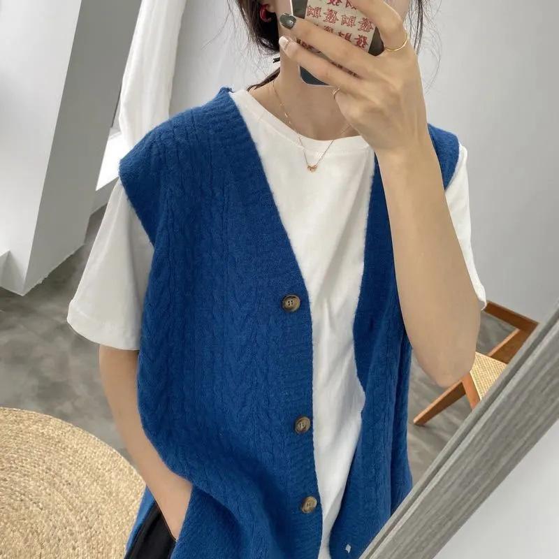 Ärmellose Strickweste für Damen, Frühling und Herbst, Stretch, lockerer Cardigan mit V-Ausschnitt, warme Retro-Oberbekleidung