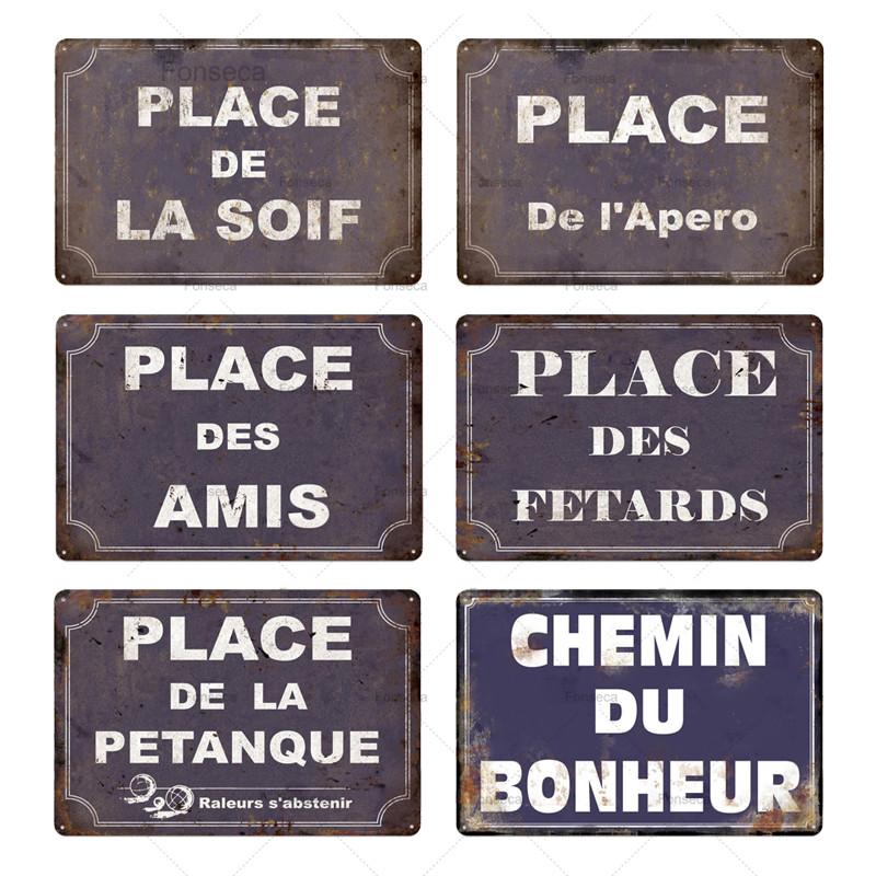 Place Des Aperos Plaque Metal Vintage French Retro Metal Tin Sign Bar Pub Club Wall Decor Iron Painting Decorative Plate