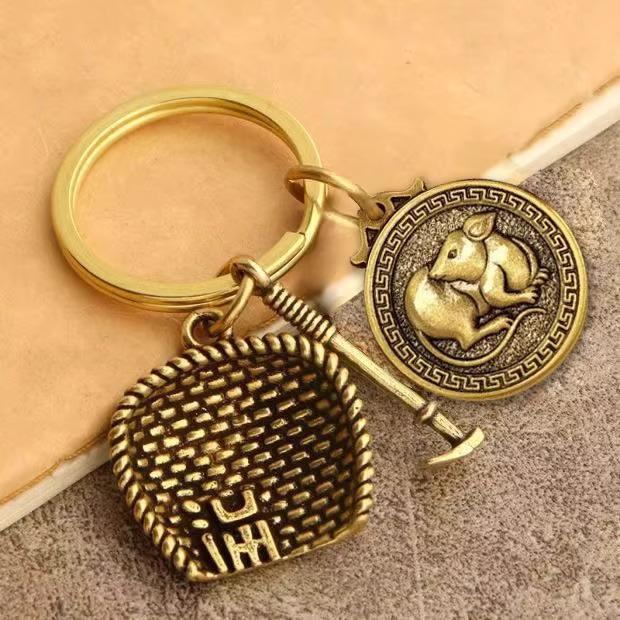 Chiński Mosiężny Retro Kosz do Przesiewania Brelok Ozdoba