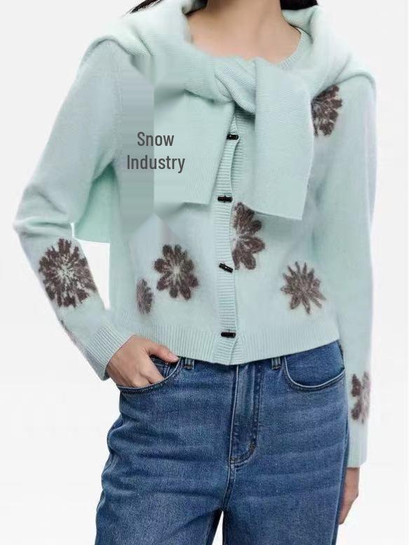 

Women s E*R2025 Long-Sleeved Embroidered Jacquard Knitted Cardigan L