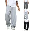 Spring and Autumn Men's Casual Loose Fit  Straight Leg Sports Sweatpants Loose Wide Leg Long Pants with Elastic Waistband and Side Pockets