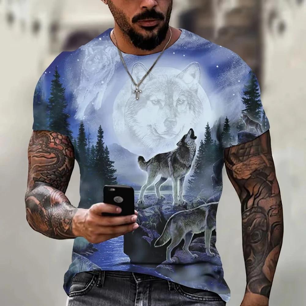 Vintage Wolf 3D Print Men T-Shirts Animal Casual Street Man's Sports Top Short Sleeve Oversized Tee Shirt Men's Clothing Summer