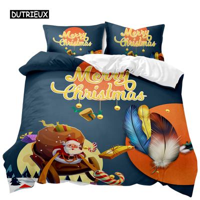 Christmas Duvet Cover Set Holiday Twin Bedding Set with Santa Print for Kids Teens Double Queen King Size Polyester Qulit Cover