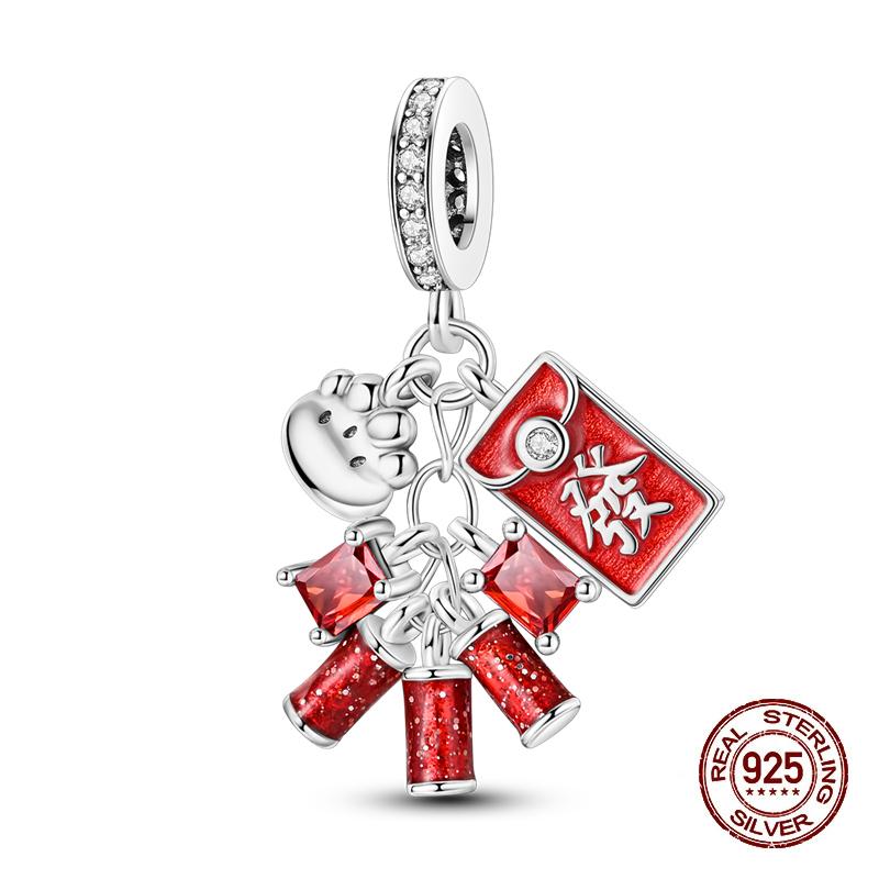 925 Silver Lantern Chinese Knot Charms New Year's Traditional Beads Fit 3mm 925 Exquisite Bracelets Fashion DIY Jewelry Gifts