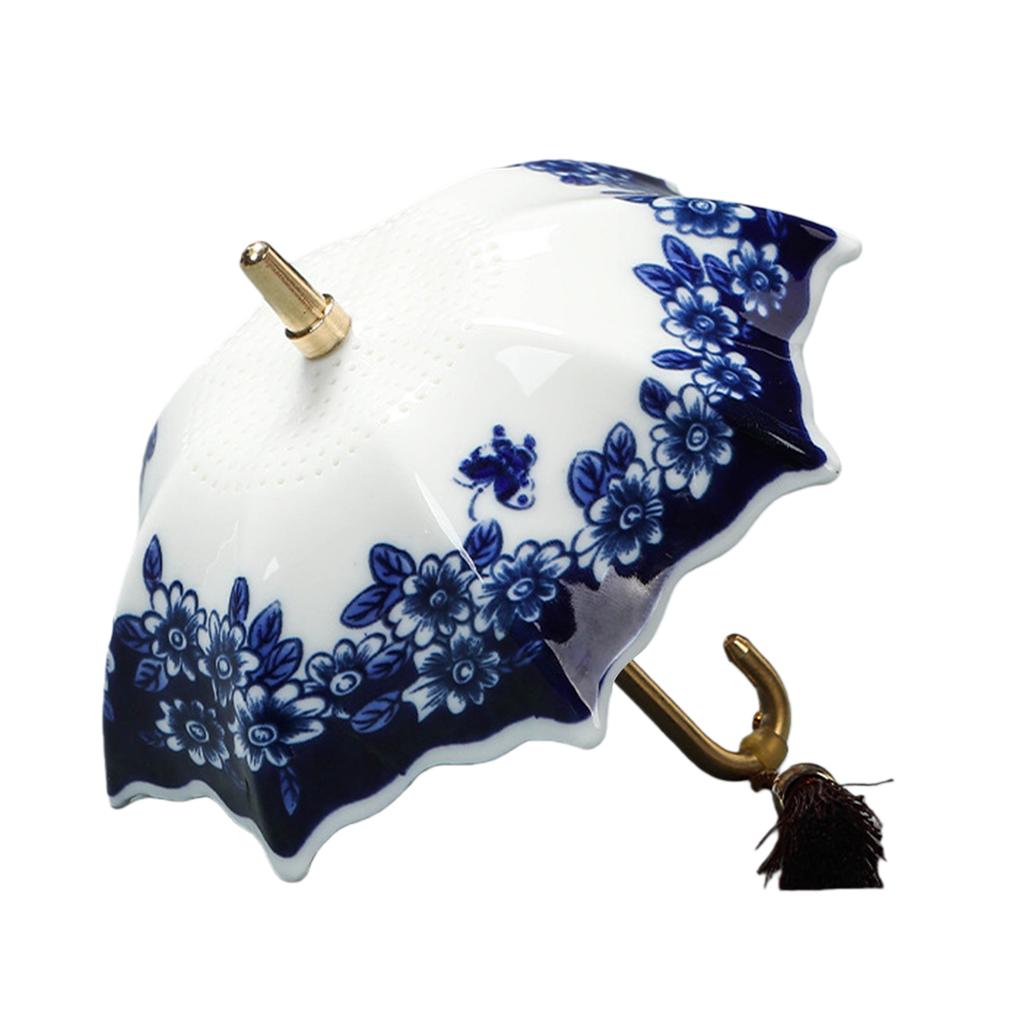 Umbrella Tea Infuser with Matching Base Ceramic Tea Strainer Chinese Blue & White Traditional Oriental Kung Fu for Brewing