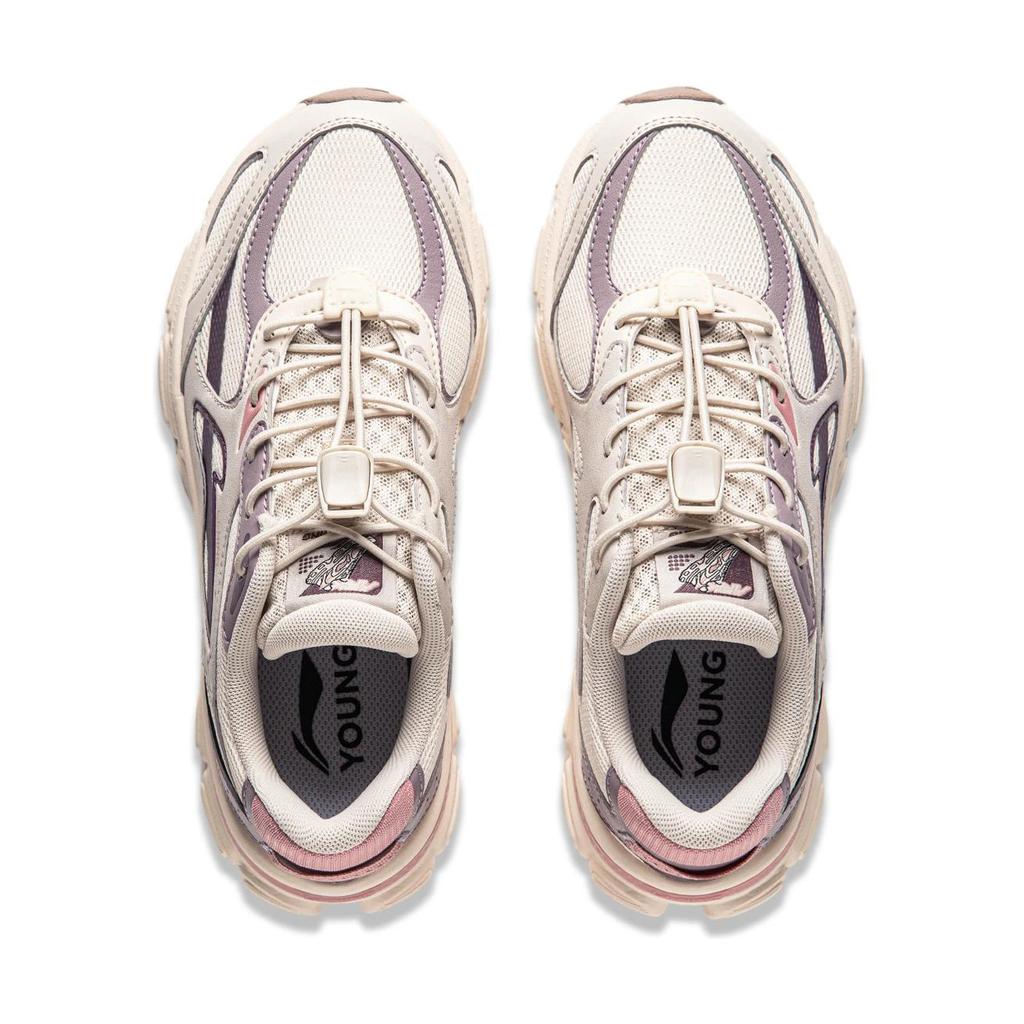 Li Ning Kids Shock Absorption Rebound Low Top Casual Shoes Kids Casual Shoes Beige Purple YKCU114-4