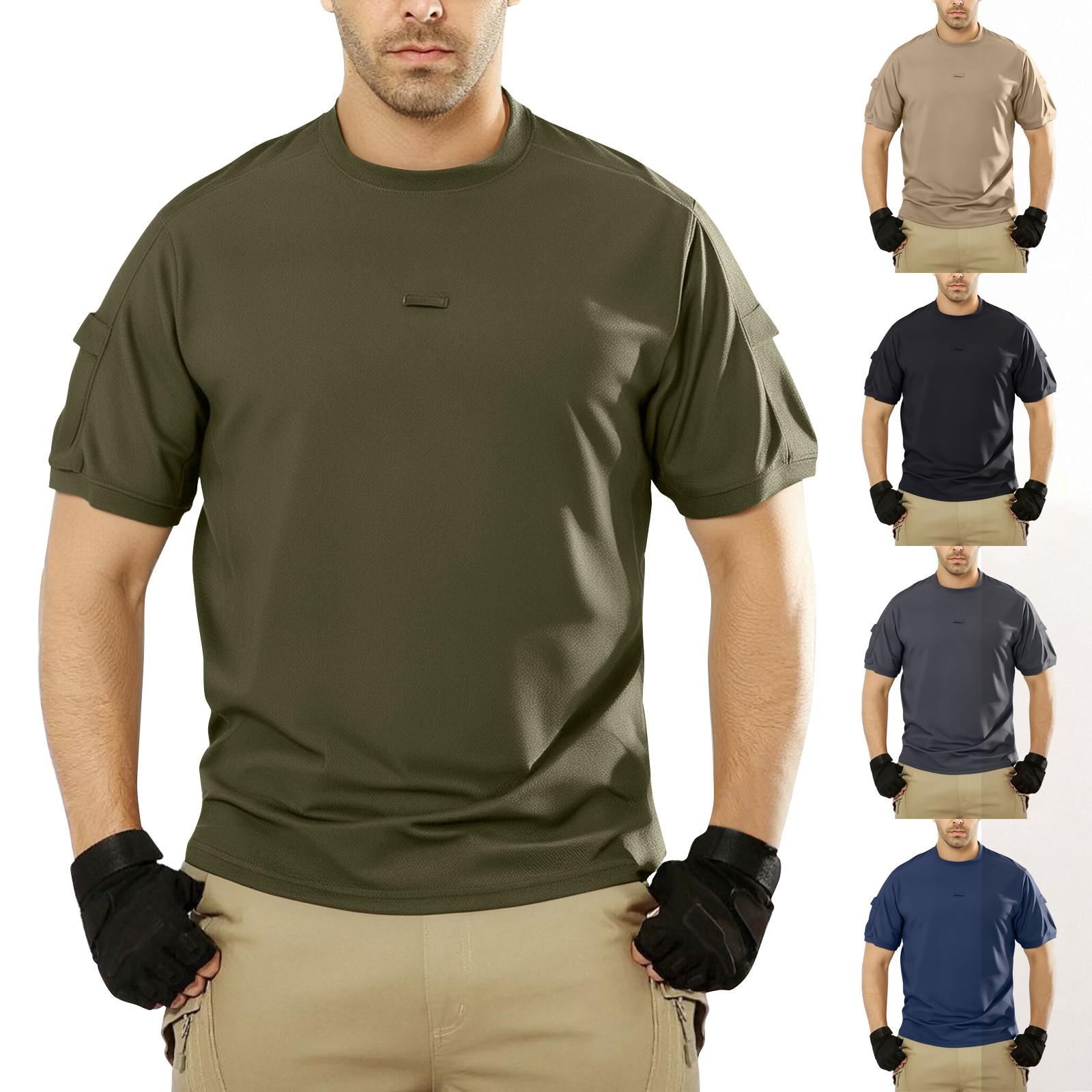 

Men s Summer Solid Color Pocket Round Neck Loose Short Sleeve Top L чёрный