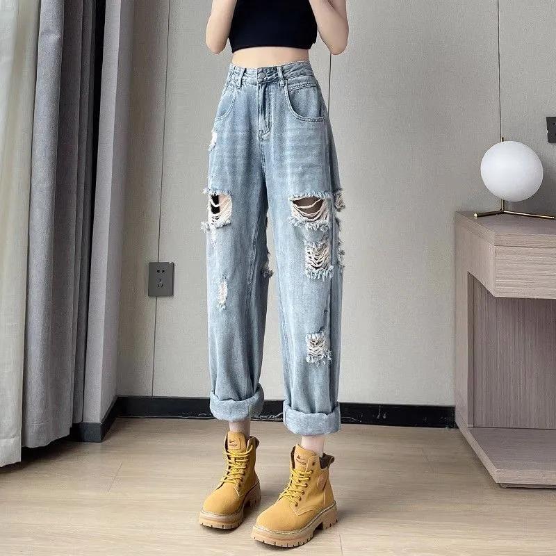 Women s Spring/Fall Harem Jeans with Distressed Details Loose-Fit Design XXS