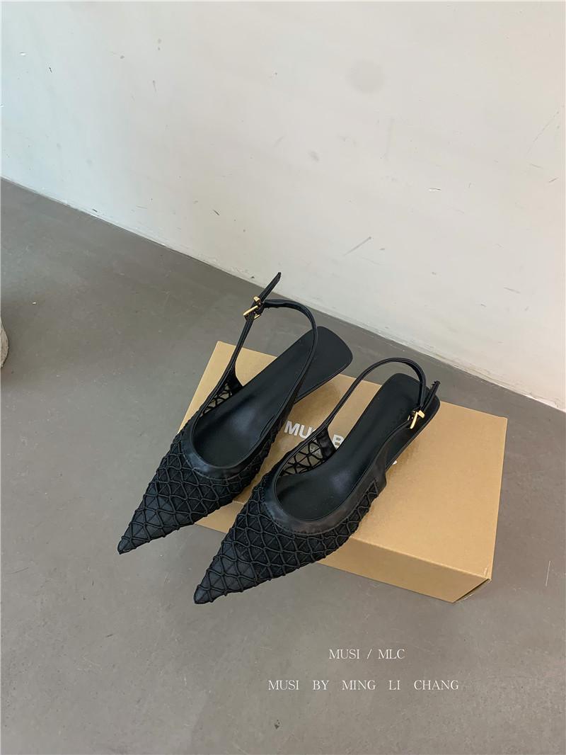 

Thin heel breathable mesh bag head sandals women s shoes 2025 summer new Korean version fishing net shoes hollow pointed sandals women 35 чёрный