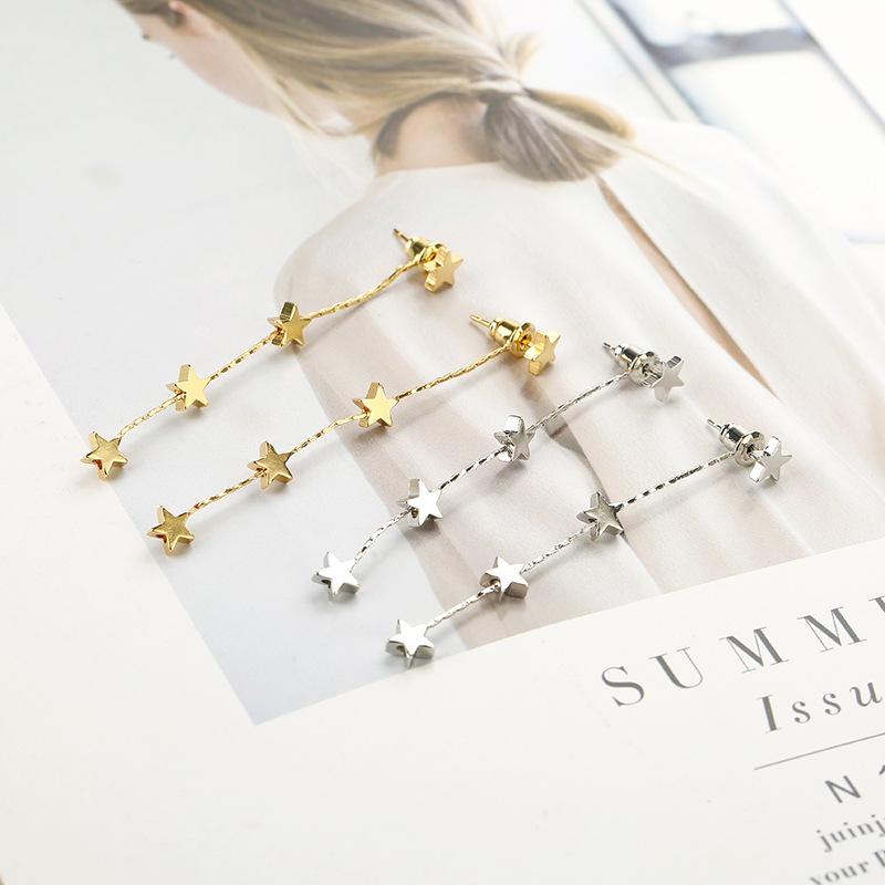 Fashion Glossy Five Pointed Star Long Tassel Earrings For Women Temperament Sweet Exaggerated Dangle Earrings Jewelry