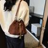 Yogodlns Faux Suede Shoulder Bag Simple Commuting Crossbody Bags Thread String Women's Handbags Sewing Sweet Bags for Women