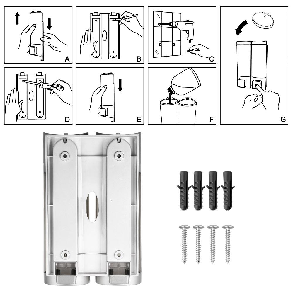 Manual Hand Soap Dispenser Wall Mount Double Liquid Shampoo Shower Gel Dispenser Hand Cleanser