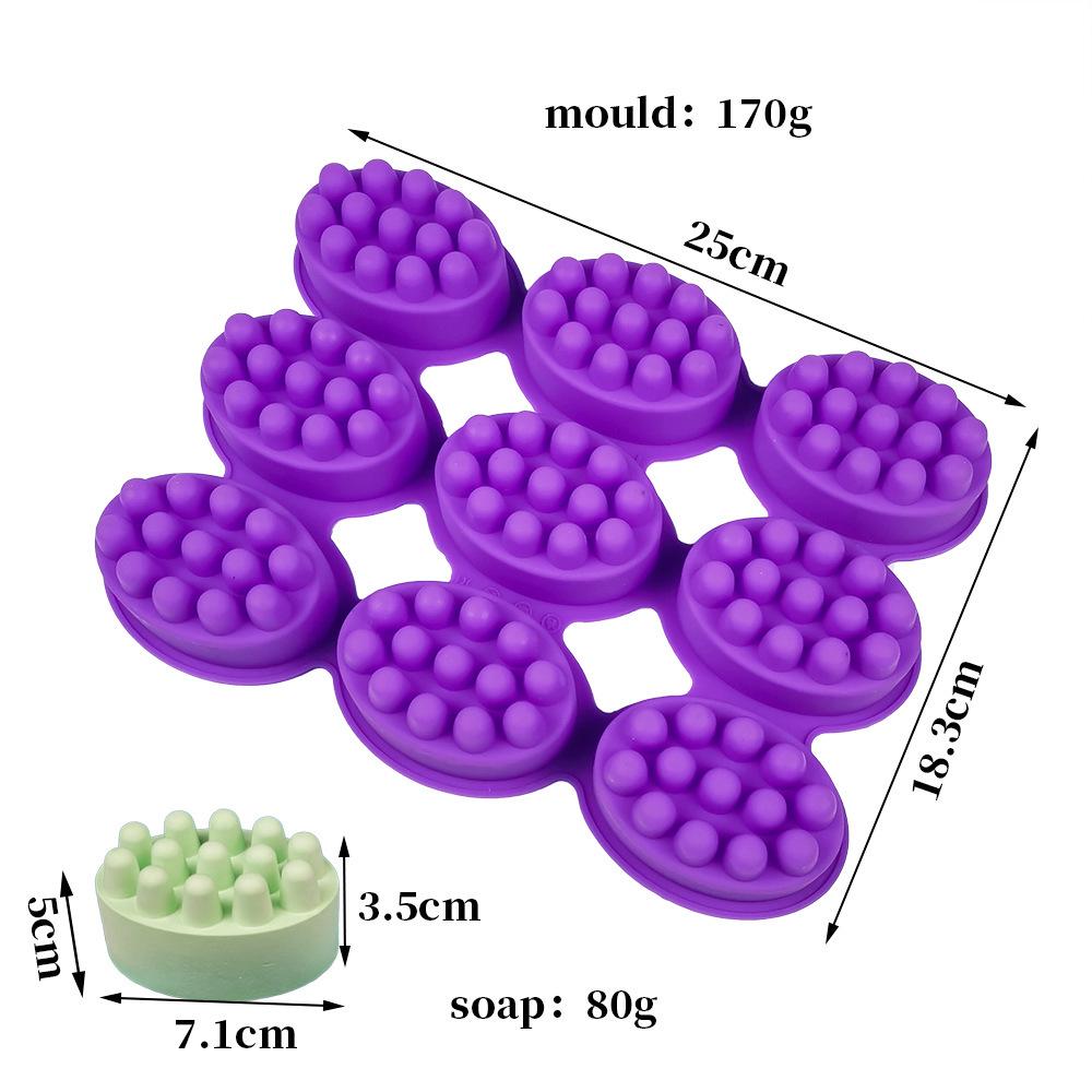 9-Cavity Oval Silicone Massage Soap Mold for DIY Handmade Soap