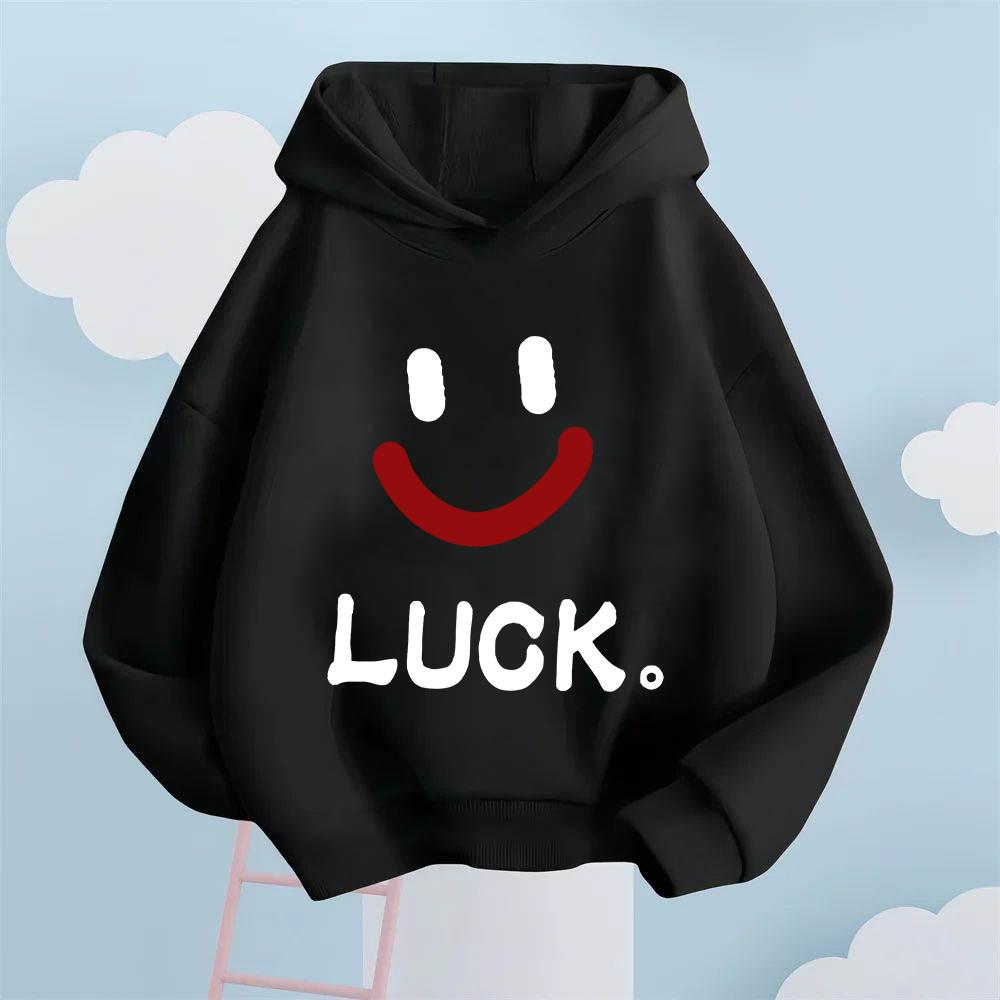 Creative Lucky Smiley Face Pattern Children's Sweatshirt Loose Casual Boys and Girls Long Sleeve Warm Hooded Sweatshirt