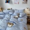Cute Bear Washed Cotton Bed Four-piece Set Soft Skin-friendly Yellow Quilt Cover Bed Sheet Three-piece Set