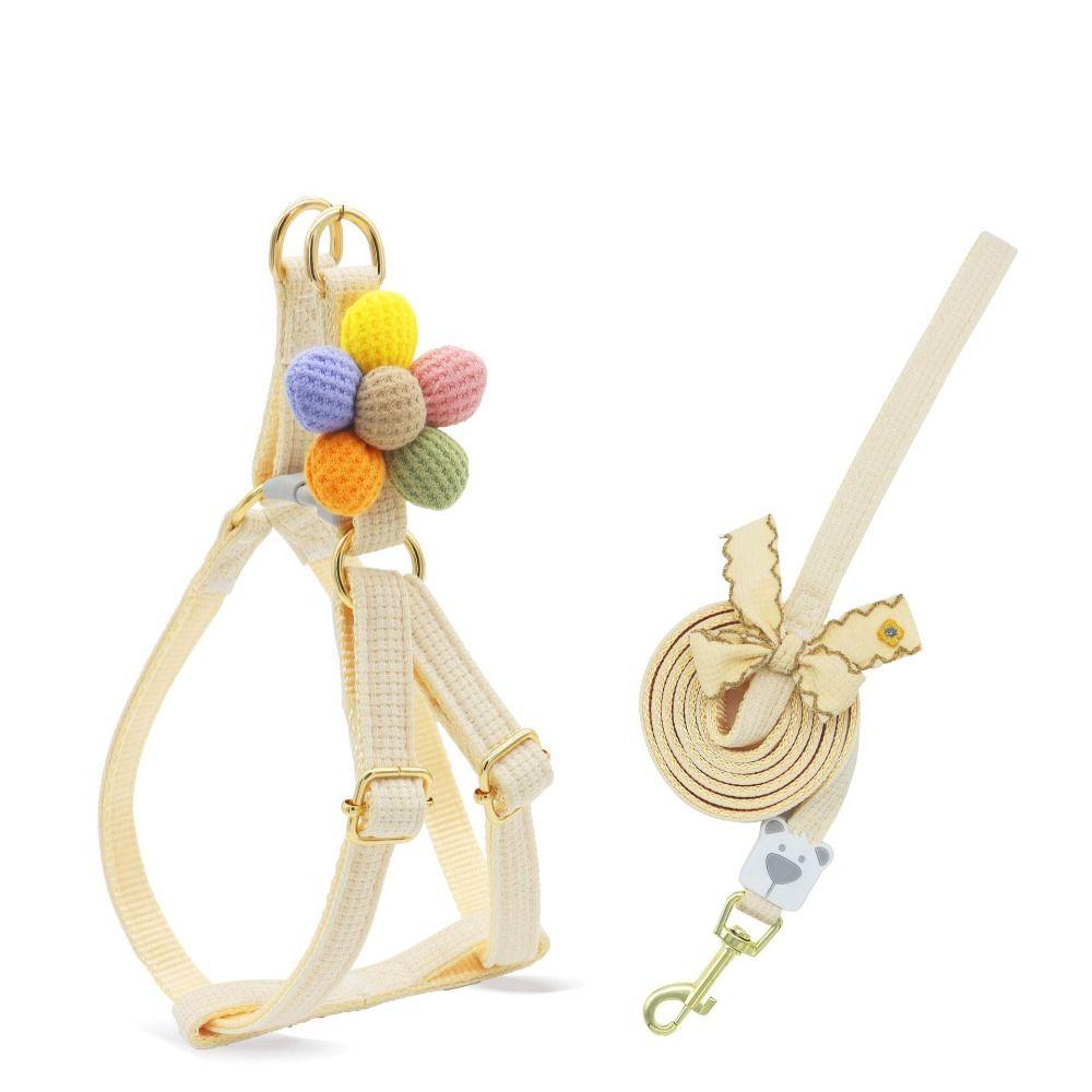 

Flower Decoration Dog Traction Rope Cute Puppy Harness Leash Set Pet Chest Strap Walking S бежевий