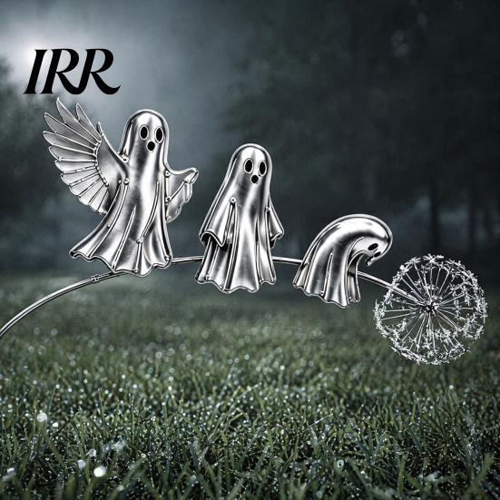 Halloween Lawn Decorations for Outside Ghost Garden Stake, Rustic Yard Art Decor with Dandelion Accent, Stakes Metal Sculpture Patio Flower