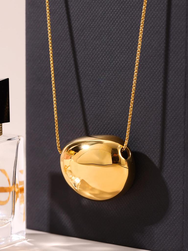 Qiong Yao Minimalist Gold Oval Bean Pendant Necklace Colorfast Fashion Clavicle Chain