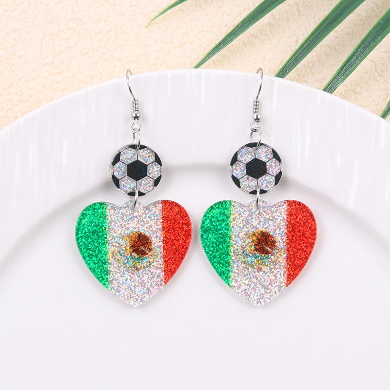 USA Canada Mexico World Cup Flag Element Earrings Tassel Heart Round Acrylic Earrings Dangle Jewelry for Women