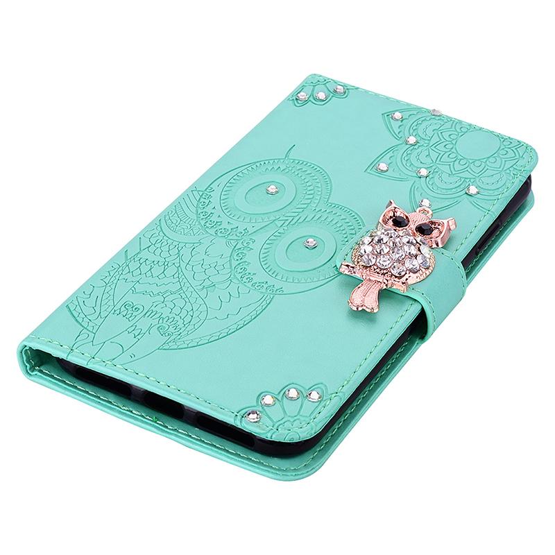 For Samsung Galaxy S23 FE Case Owl Flower Imprinted Rhinestone Leather Phone Stand Cover