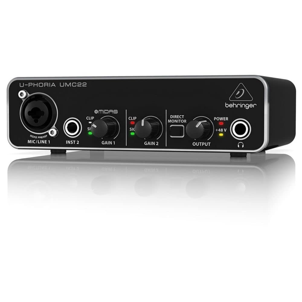 Behringer UMC22 Audiophile 2x2 USB Audio Interface with Midas Mic Preamps U-PHORIA