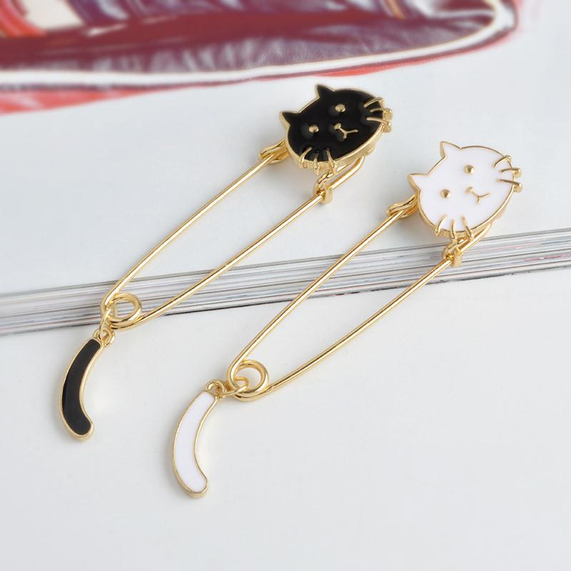 Playful Fashionable And Alloy Brooches With Cute White Cat And Black Cat Styles For Personalization Unique