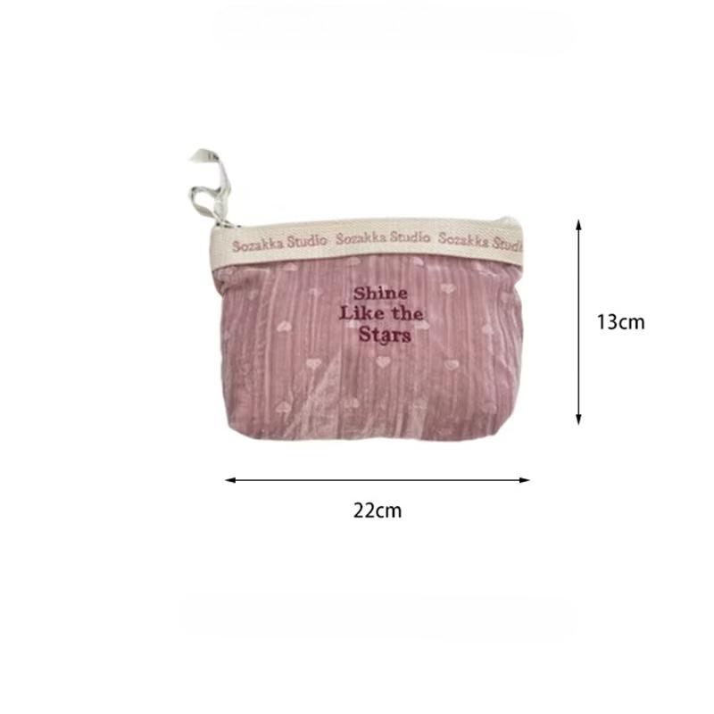 Slim Velvet Makeup Bag with Elegant Embroidery High Capacity Cosmetic Organizer Pouch Travel Wash Storage Toiletry Bag for Women