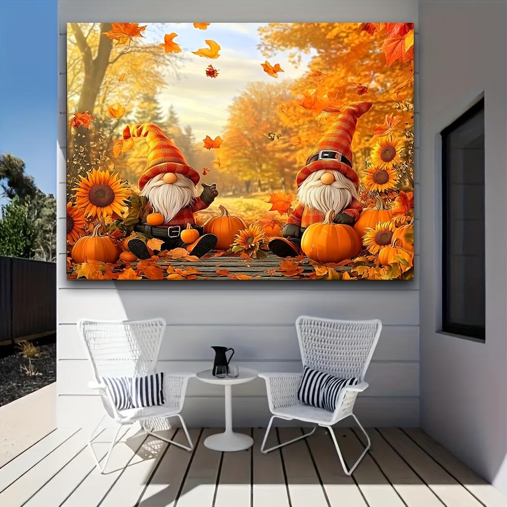 A multi-functional autumn goblin figurine with a pumpkin background made of 100% polyester fiber material