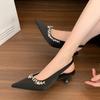 Fashion Summer Balck Pointed Toe Buckle Strap Shoes Woman Office&career Thin Heels Flock Ladies Sandals Sexy Elegant Weeding Shoes Women
