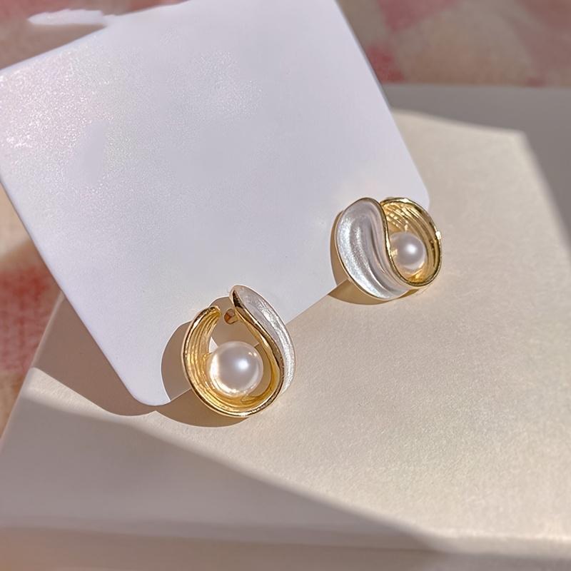 Hypoallergenic Resin Pearl Earrings for Women, Small Cute Gold Artificial Pearl, Delicate Daily/Work/Party Jewelry Gift