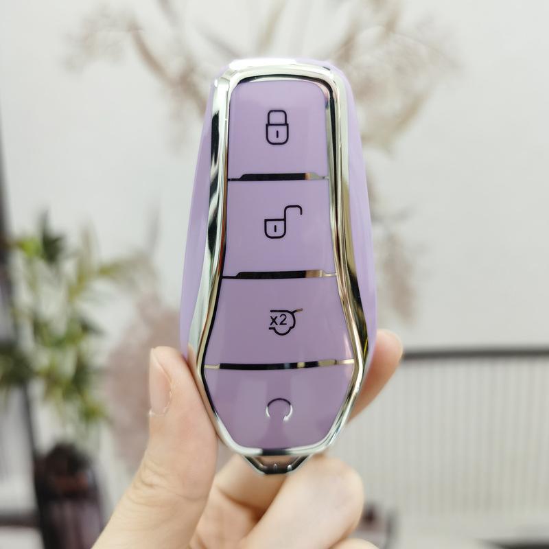 Silver Line Soft Tpu Car Key Case For Byd Atto 3 Han Ev Dolphin Remote Control Protect 4 Buttons Cover Keychain Auto Accessories