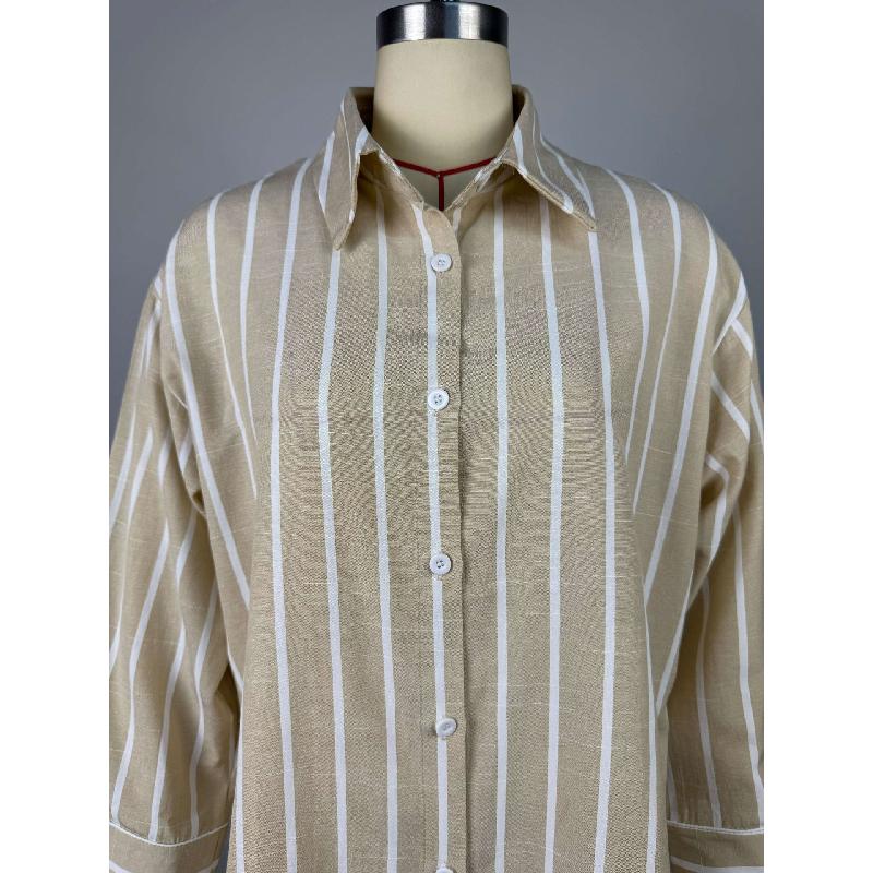 Women's 2026 Summer New Fashionable Turn-down Collar Buttoned Loose Striped Long Sleeve Mid-length Shirt