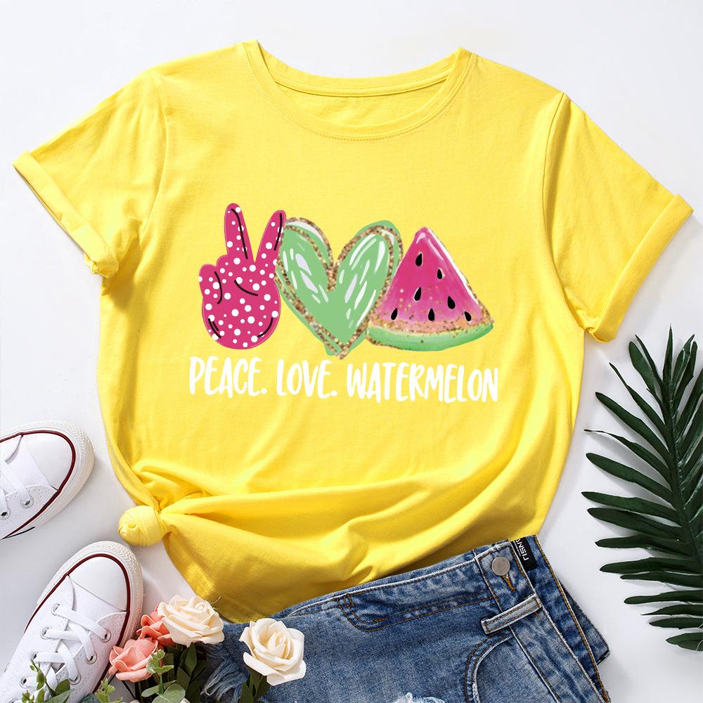 Älska Vattenmelontryck Lös Rundhals Kortärmad Dam T-shirts