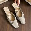 Sheepskin~ No Heel Square Head Shoes Bag Head Cool Slippers Women's Summer Wear Thick Heel Half Slippers Square Head Single Shoes