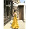 Kumikumi Design Sense Mesh Patchwork Sling Dress Women Summer Seaside Holiday Style High Waist Slimming Long dress