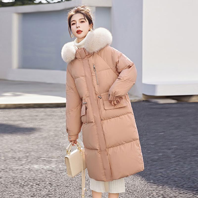 

Инструментальный пуховик Parker женский длинный модель 2025 зима новая мода воротник из лисьего меха утолщенный талия выше колена для тепла S